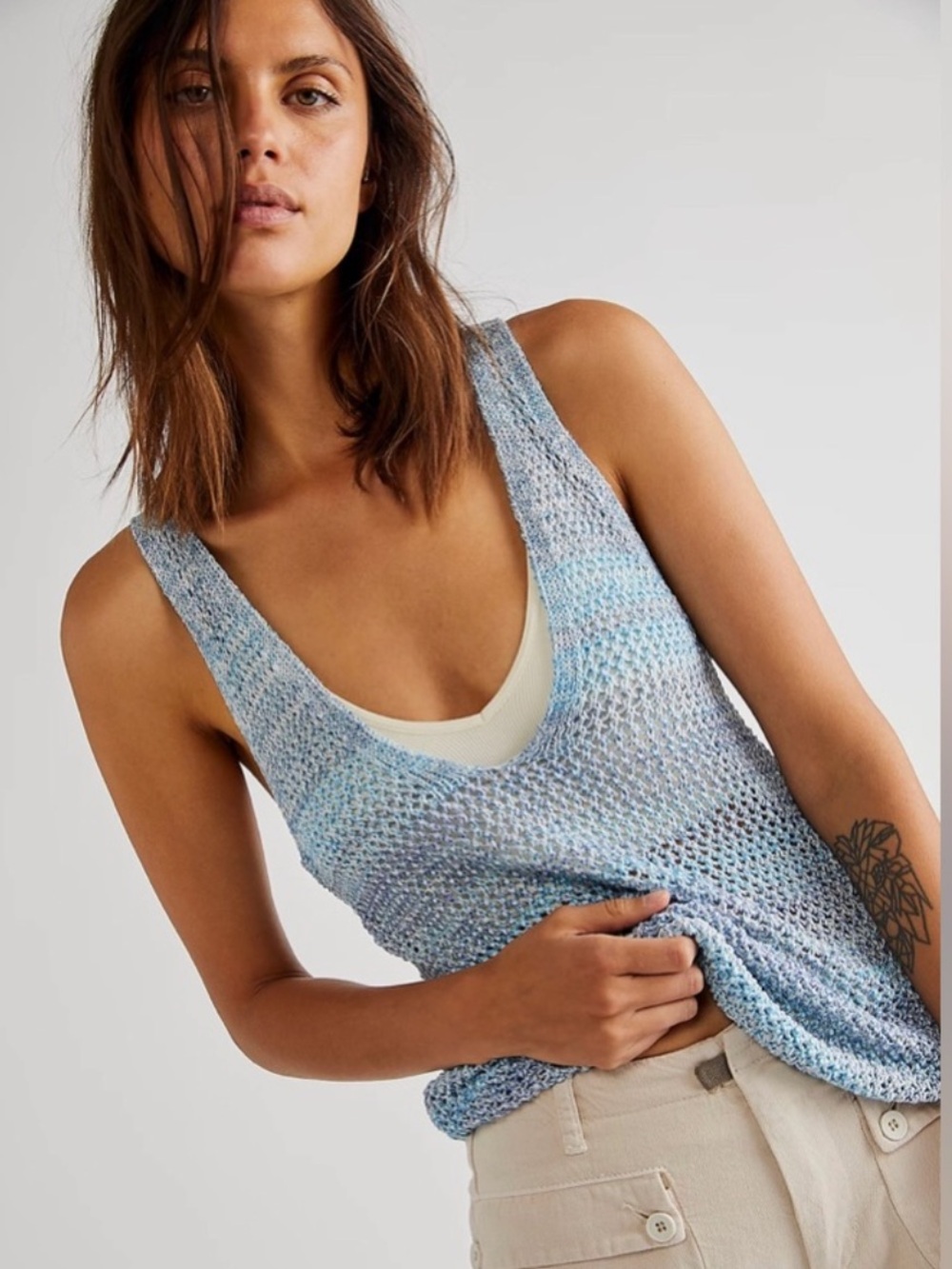 FREE PEOPLE We The Free Under The Starlight Sleeveless Crochet Sweater Tank Top